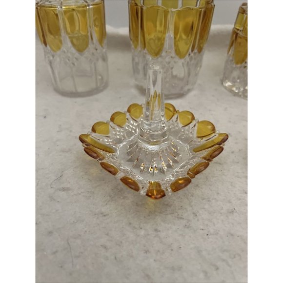 Antique Circa 1908 Val St Lambert Yellow & Clear Glass 8 Piece Vanity Set - Picture 2 of 12